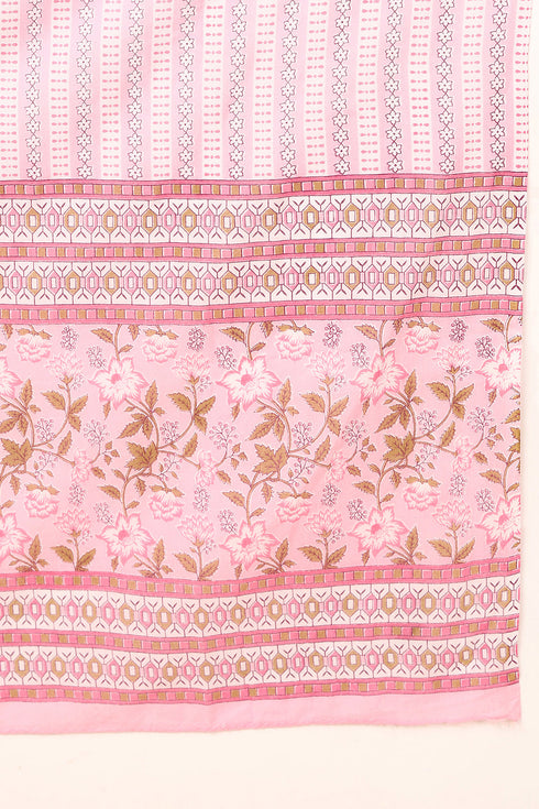 Plus Size Pink Pure Cotton Floral Printed Straight Suit Set